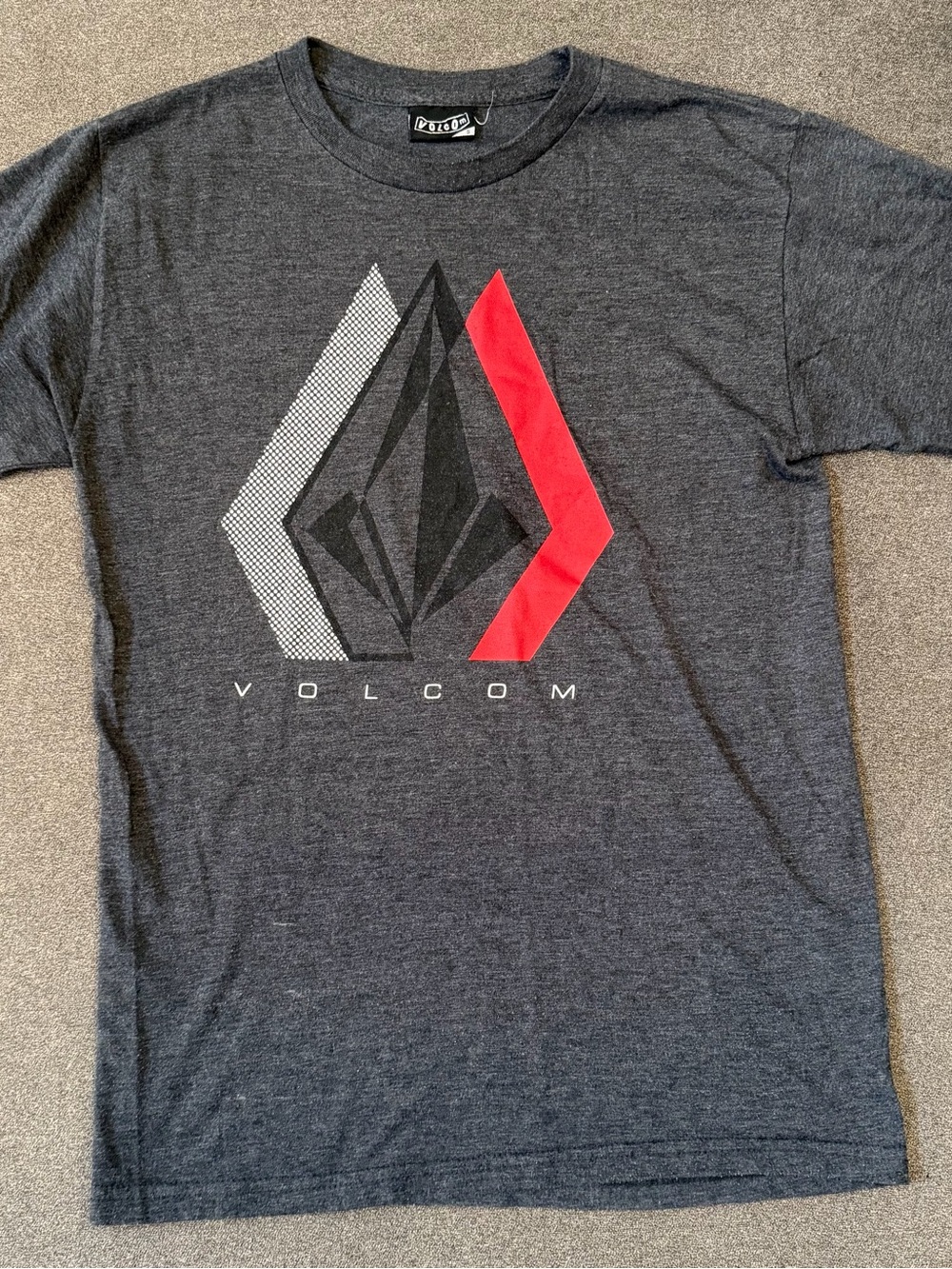 Volcom Men's Charcoal Graphic Logo Tee with Red Accent